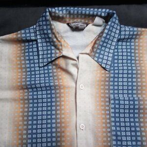Vintage Sears Sportswear Geometric Op Art Polyester Disco Shirt
